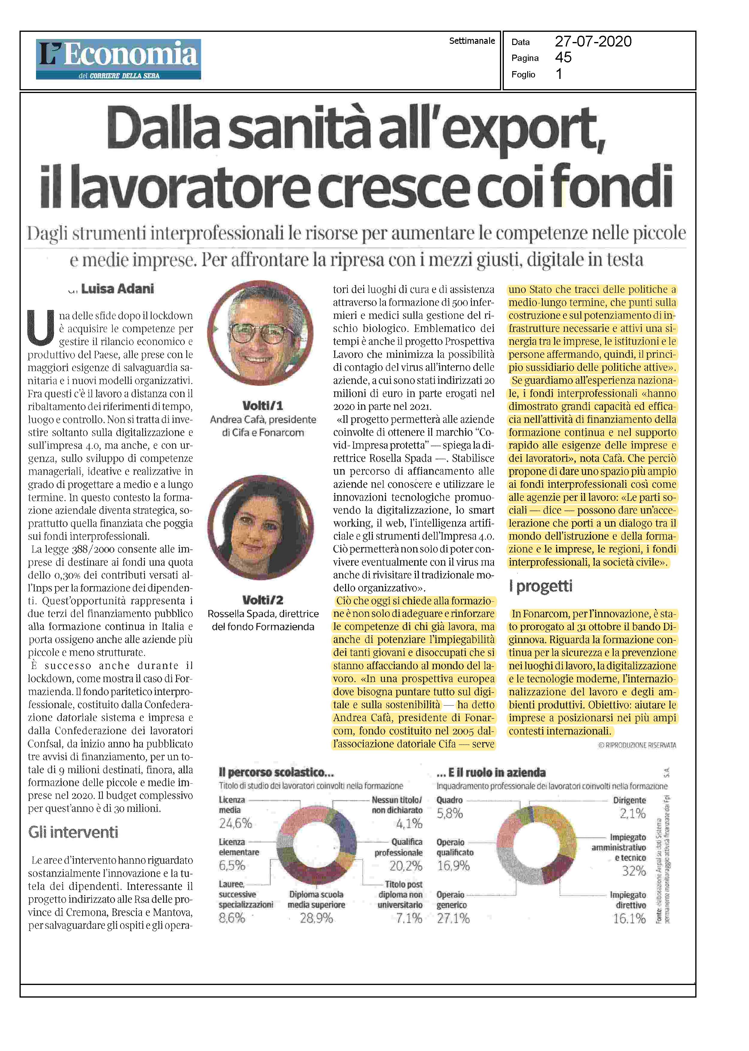 corriere economia evidenziato