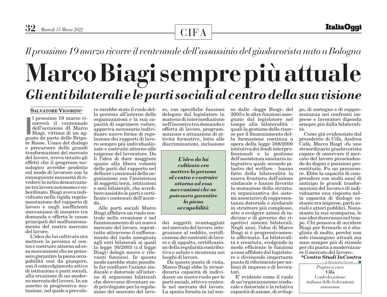 marco biagi italia oggi